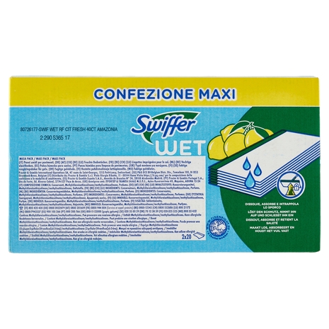 Swiffer Wet Panni Umidi Lavapavimenti Limone - Ricarica 40 Salviette